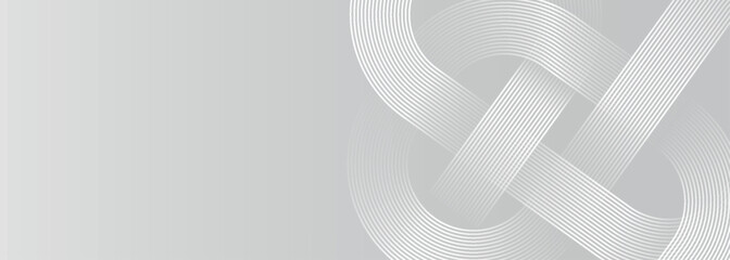 Gray abstract background with white glowing geometric line design. Modern glossy white rounded diagonal line pattern for brochures, banners, marketing and websites. © siti lutvias