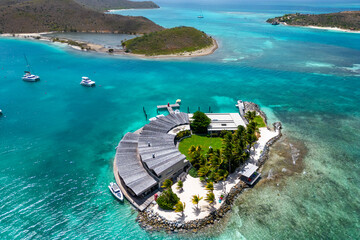 Saba rock island drone aerial view, british virgin islands