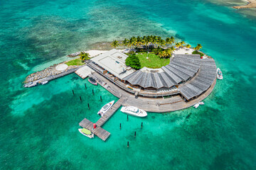Saba rock island drone aerial view, british virgin islands