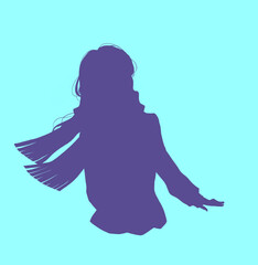 嬉しそうな冬の女性　シルエット