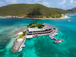Saba rock island drone aerial view, british virgin islands