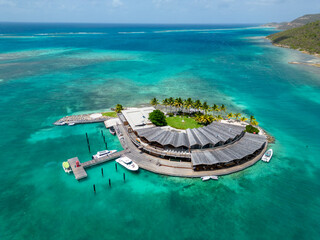 Saba rock island drone aerial view, british virgin islands