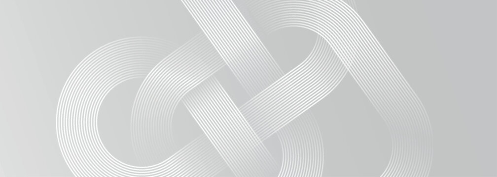 Gray abstract background with white glowing geometric line design. Modern glossy white rounded diagonal line pattern for brochures, banners, marketing and websites. EPS. 2