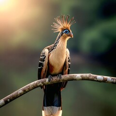 Hoatzin Perched on Tropical River Branch