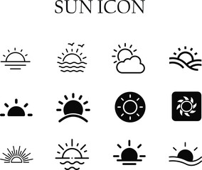 Minimal sun icon vector design featuring simple rays and clean lines, perfect for weather symbols, summer themes, UI elements, and branding.