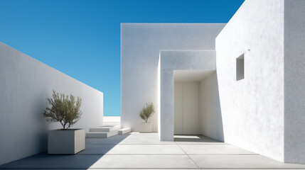 Cloud dancer modern architecture design exterior white building under clear blue sky view colour of the year 2026