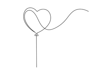 Minimalist continuous line art drawing of a heart shaped balloon.