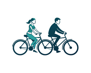 Fototapeta premium Couple bicycle riding vector illustration isolated on white background