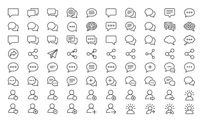 Set of thin line speech bubble icons, conversation and chat symbols, vector