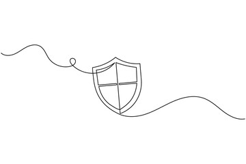 Continuous line art drawing of a shield representing protection.