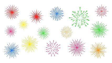 Celebratory fireworks illustration with vibrant colors on white background for festival spirit