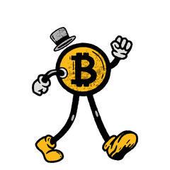 Bitcoin hat retro cartoon character