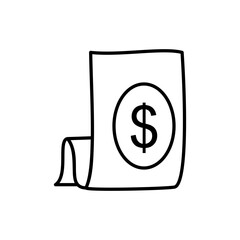 Minimal line icon of a money bill with a dollar symbol, representing finance, payment, savings, economy, and banking.