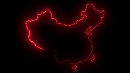 China neon map outline animation isolated on black background - Powered by Adobe