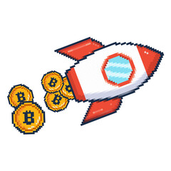 Bitcoin pixel spaceship cryptocurrency © Vexels