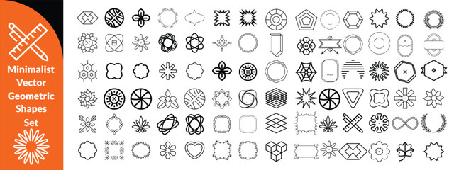Fototapeta premium Minimalist Vector Geometric Shapes Set. Modern Symbols, Labels and Icons. Stars, Flowers and Circles with ZigZag Edge big set design .