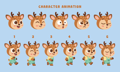 Cute Cartoon Deer Character Animation Set with Various Poses