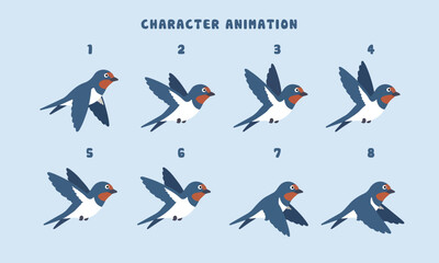 Pixel Art Swallow Bird Flying Animation Sprite Sheet for Games