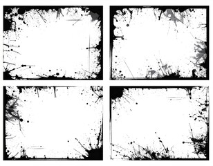 Grunge splattered frames, varied textures, black on white