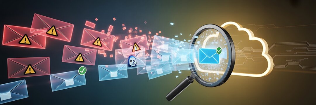 Email security concept showcasing cloud protection from phishing attacks and malware - Powered by Adobe