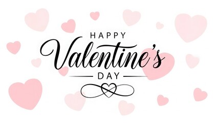 Elegant happy valentine's day script with romantic pink hearts