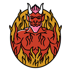 Devil on fire traditional tattoo