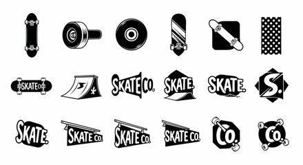Collection of retro skateboard vector design elements perfect for graphic design projects