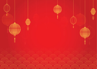 Red background with gold Chinese lanterns