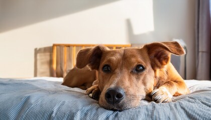 thoughtful dog resting on bed n national lost pet prevention month