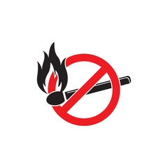 No open flame. Black match with a flame in a red crossed out circle. Prohibition sign