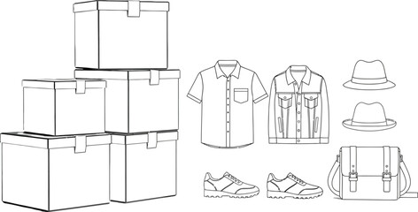 Boxes clothing apparel fashion shoes hats bag accessories retail store