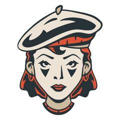 Circus mime girl head icon