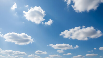 Fototapeta premium Bright blue sky filled with fluffy white clouds creating a peaceful and serene atmosphere