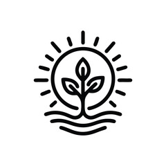 Plant Growth and Sun Icon: Organic Farming, Sprout, and Natural Eco Symbol