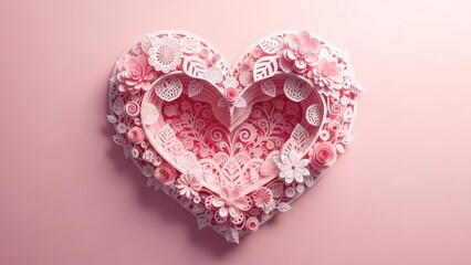 Intricate layered paper heart art with delicate floral design