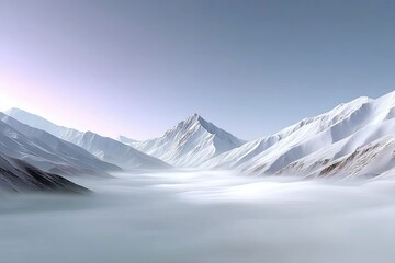 Obraz premium Snow-covered Mountains with Fog in Valley