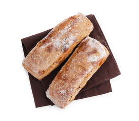 Tasty ciabattas isolated on white, top view. Fresh bread