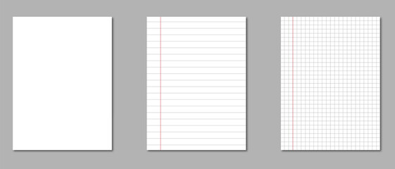 Realistic lined notepapers set