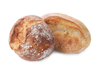 Delicious fresh bread loaves isolated on white