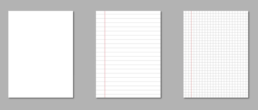 Realistic lined notepapers set
