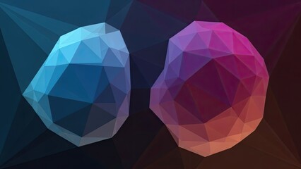 Abstract Low Poly Geometric Shapes in Blue and Purple Tones