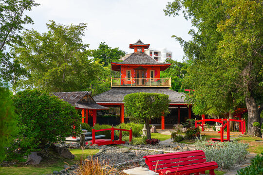 Wooden pavilion in the Japanese Garden on El Vigia Hill in Ponce, Puerto Rico