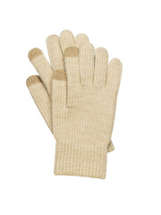 Beige Knit Touchscreen Gloves Isolated on Transparent Background for Winter Fashion