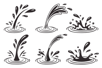 Water drops, black sea ocean waves stencil. Liquid elements, cry droplet icons vector set. Ink, sauce, river isolated