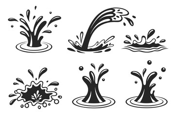 Water drops, black sea ocean waves stencil. Liquid elements, cry droplet icons vector set. Ink, sauce, river isolated