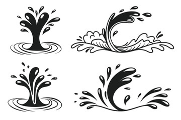 Water drops, black sea ocean waves stencil. Liquid elements, cry droplet icons vector set. Ink, sauce, river isolated