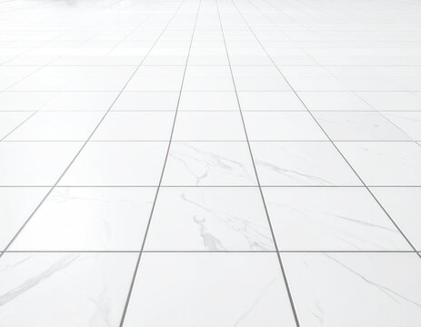 White marble floor tiles with dark grout lines