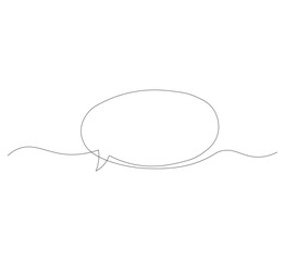 Speech bubble oval shape continuous single line drawing, white background,Simple blank comic text box single line art drawing, Vector illustration,