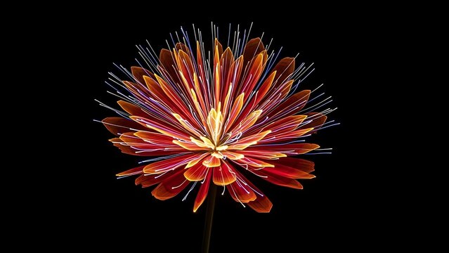 Abstract colorful flower with dark background, digital art and illustration - Powered by Adobe