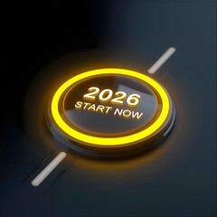A glowing button with 2026 start now displayed on a dark background